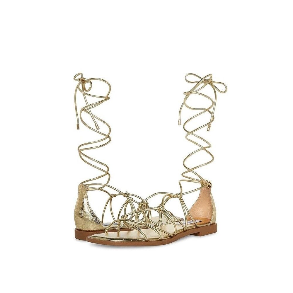 Steve Madden Womens 8.5 Gold Ainsley Strappy Flat Sandals NIB MI2